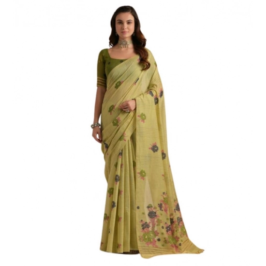 Generic Women's Blended_Cotton Floral Motifs And Woven Buttas Saree With Unstitched Blouse 5.5Mtr (Light_Green) Generic Women's Blended_Cotton Floral Motifs And Woven Buttas Saree With Unstitched Blouse 5.5Mtr (Light_Green)