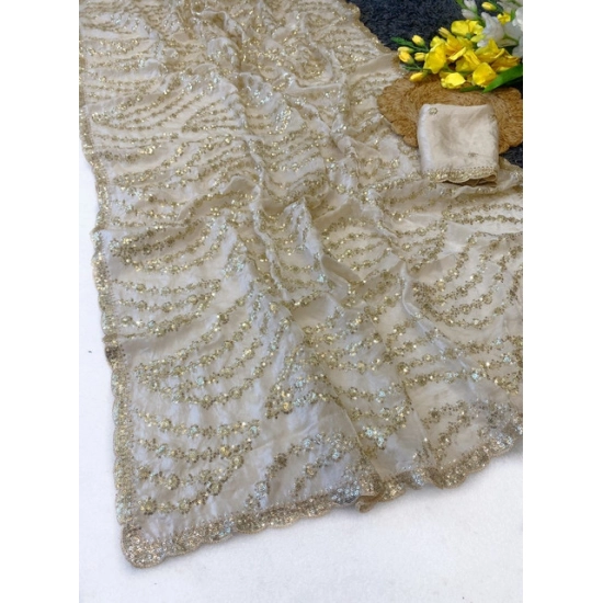 Generic Women's Satin Embellished Saree With Unstitched Blouse 5.5Mtr (Cream) Generic Women's Satin Embellished Saree With Unstitched Blouse 5.5Mtr (Cream)
