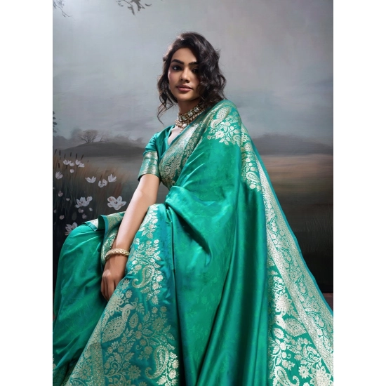Generic Women's Silk Blend Printed Saree With Unstitched Blouse 5.5Mtr (Teal Green) Generic Women's Silk Blend Printed Saree With Unstitched Blouse 5.5Mtr (Teal Green)