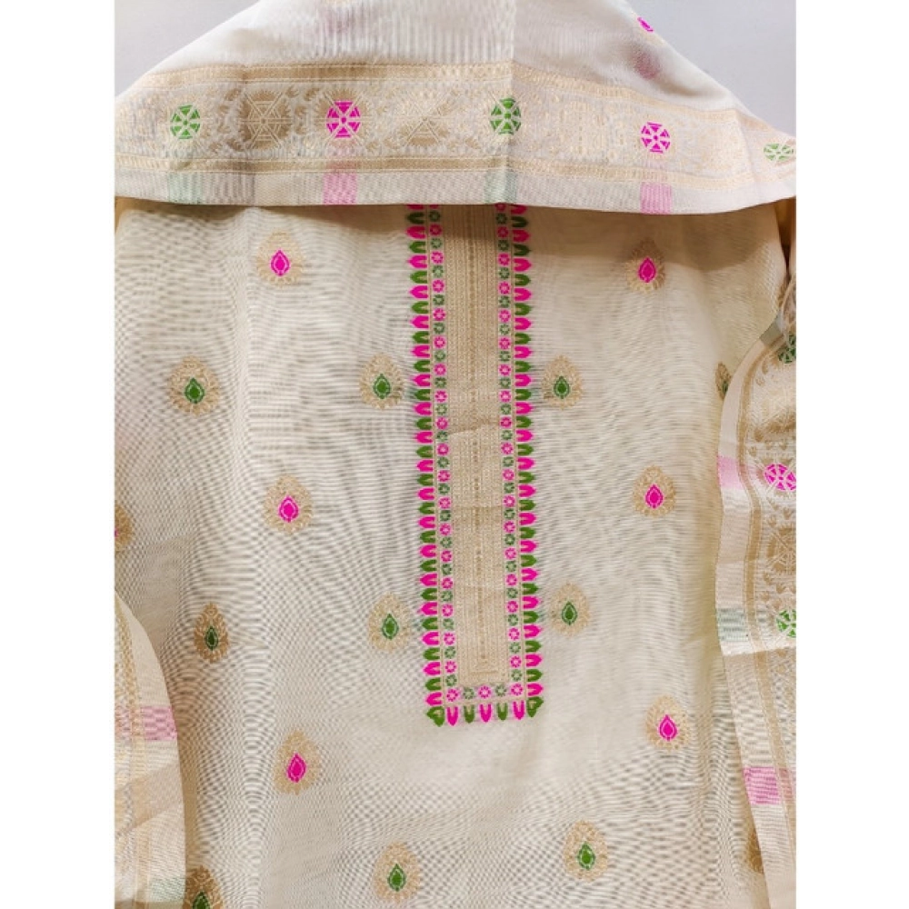 Generic Women's Banarasi Silk Printed Unstitched Salwar Suit Material With Dupatta (White, 3Mtrs) Generic Women's Banarasi Silk Printed Unstitched Salwar Suit Material With Dupatta (White, 3Mtrs)