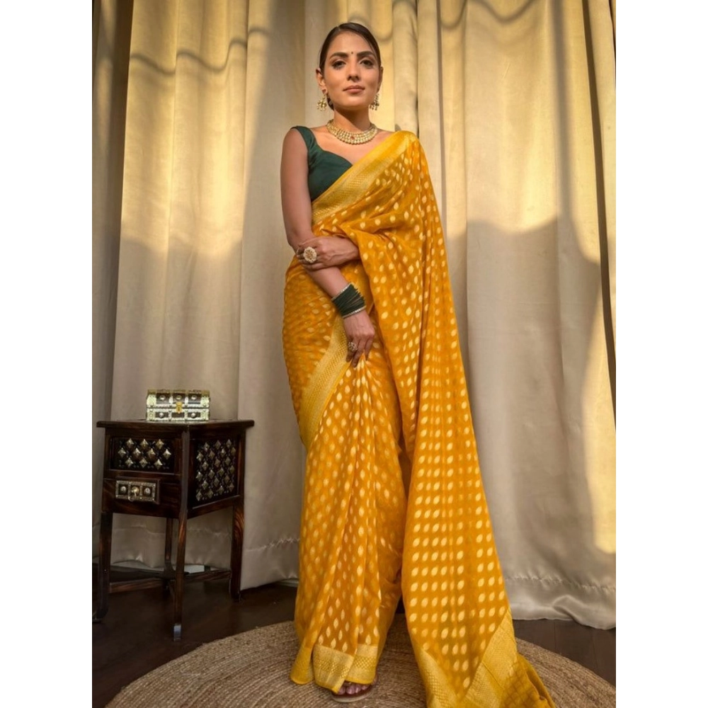 Generic Women's Soft Litchi Silk Jacquard Work Saree With Unstitched Blouse 5.5Mtr (Yellow) Generic Women's Soft Litchi Silk Jacquard Work Saree With Unstitched Blouse 5.5Mtr (Yellow)