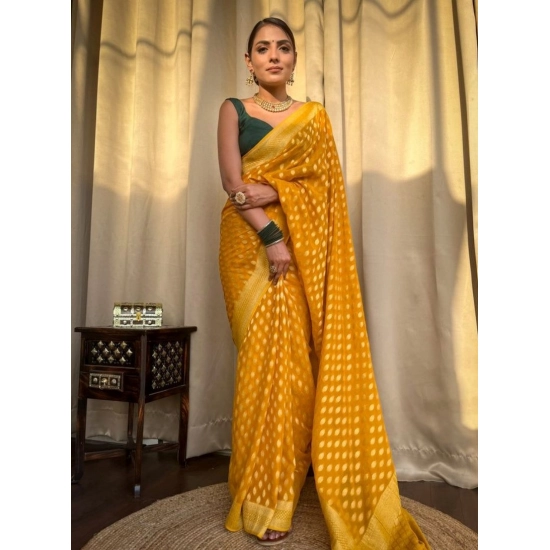 Generic Women's Soft Litchi Silk Jacquard Work Saree With Unstitched Blouse 5.5Mtr (Yellow) Generic Women's Soft Litchi Silk Jacquard Work Saree With Unstitched Blouse 5.5Mtr (Yellow)