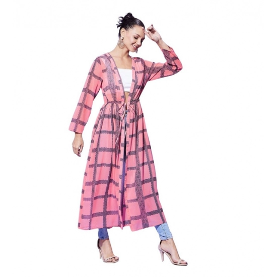 Generic Women's Polyester Check Long Sleeves Shrug (Pink) Generic Women's Polyester Check Long Sleeves Shrug (Pink)