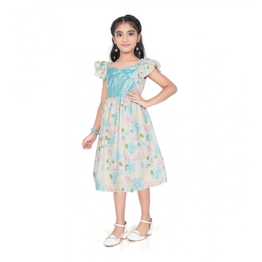 Generic Girl's Popcorn Printed Short Sleeve Squre Neck Dress (Sky Blue) Generic Girl's Popcorn Printed Short Sleeve Squre Neck Dress (Sky Blue)