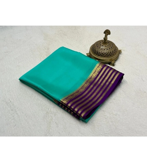 Generic Women's Crepe Chit Pallu Solid Saree With Unstitched Blouse 5.5Mtr (Sky Blue)