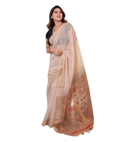Generic Women's Blended_Cotton Woven_Motifs Saree With Unstitched Blouse 5.5Mtr (Light_Beige)