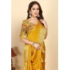 Generic Women's Cotton Blend Checkered Saree With Unstitched Blouse 5.5Mtr (Yellow)