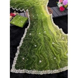 Generic Women's Digital Printed  Georgette Saree With Unstitched Blouse (Green, 5-6 Mtrs)