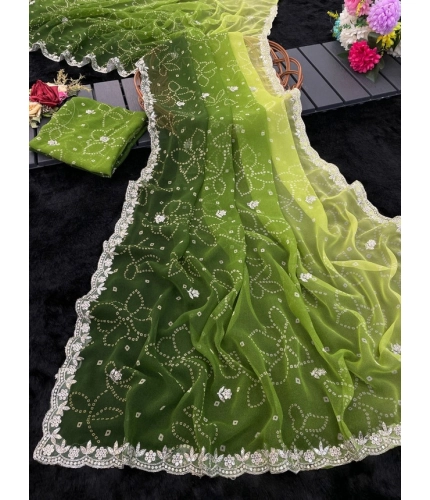 Generic Women's Digital Printed  Georgette Saree With Unstitched Blouse (Green, 5-6 Mtrs)