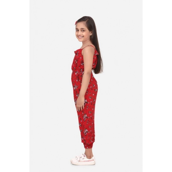 Generic Girl's Rayon Floral Sleeveless Jumpsuit (Red) Generic Girl's Rayon Floral Sleeveless Jumpsuit (Red)