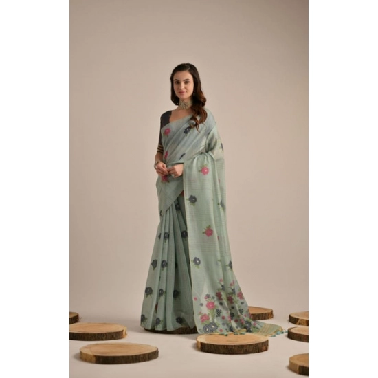 Generic Women's Blended_Cotton Floral Motifs And Woven Buttas Saree With Unstitched Blouse 5.5Mtr (Teal) Generic Women's Blended_Cotton Floral Motifs And Woven Buttas Saree With Unstitched Blouse 5.5Mtr (Teal)