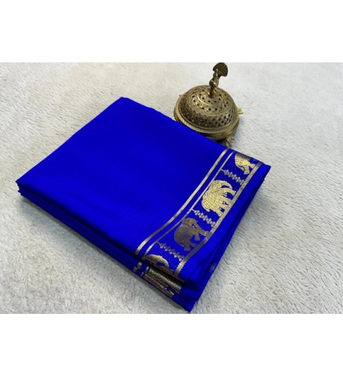 Generic Women's Crepe Chit Pallu Solid Saree With Unstitched Blouse 5.5Mtr (Navy Blue)