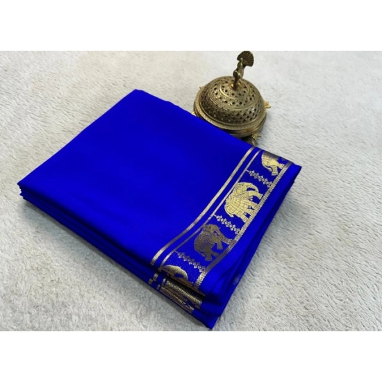 Generic Women's Crepe Chit Pallu Solid Saree With Unstitched Blouse 5.5Mtr (Navy Blue)