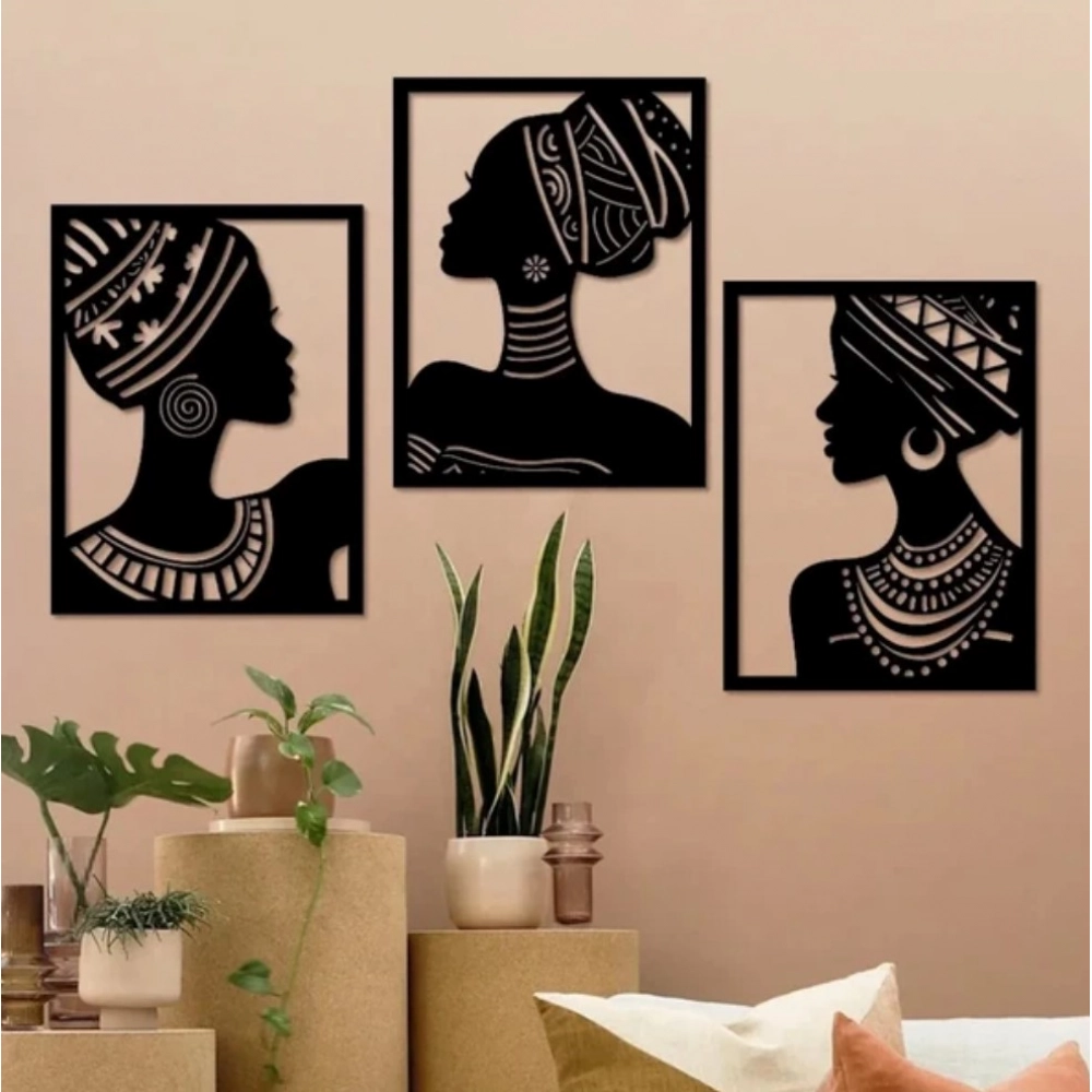 Generic African Elegance Wooden Wall Decor – Set of 3 Panels (Black) Generic African Elegance Wooden Wall Decor – Set of 3 Panels (Black)