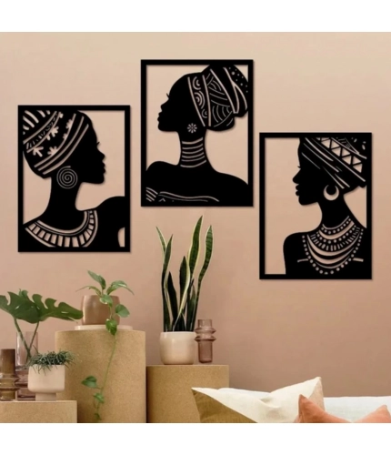 Generic African Elegance Wooden Wall Decor – Set of 3 Panels (Black)
