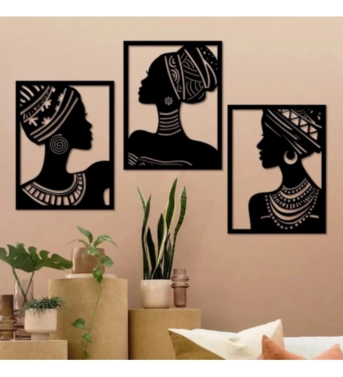 Generic African Elegance Wooden Wall Decor – Set of 3 Panels (Black)