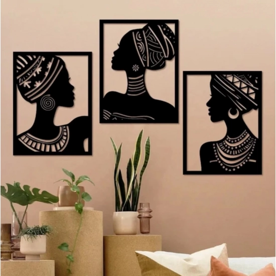 Generic African Elegance Wooden Wall Decor – Set of 3 Panels (Black)