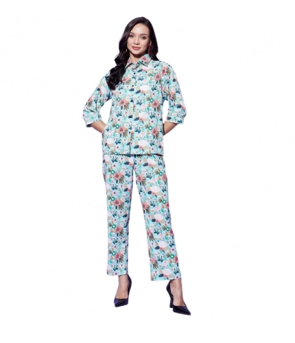 Generic Women's Polyester Floral 3-4th Sleeve Co-Ord Set (Multicolor)