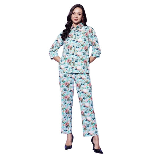 Generic Women's Polyester Floral 3-4th Sleeve Co-Ord Set (Multicolor) Generic Women's Polyester Floral 3-4th Sleeve Co-Ord Set (Multicolor)