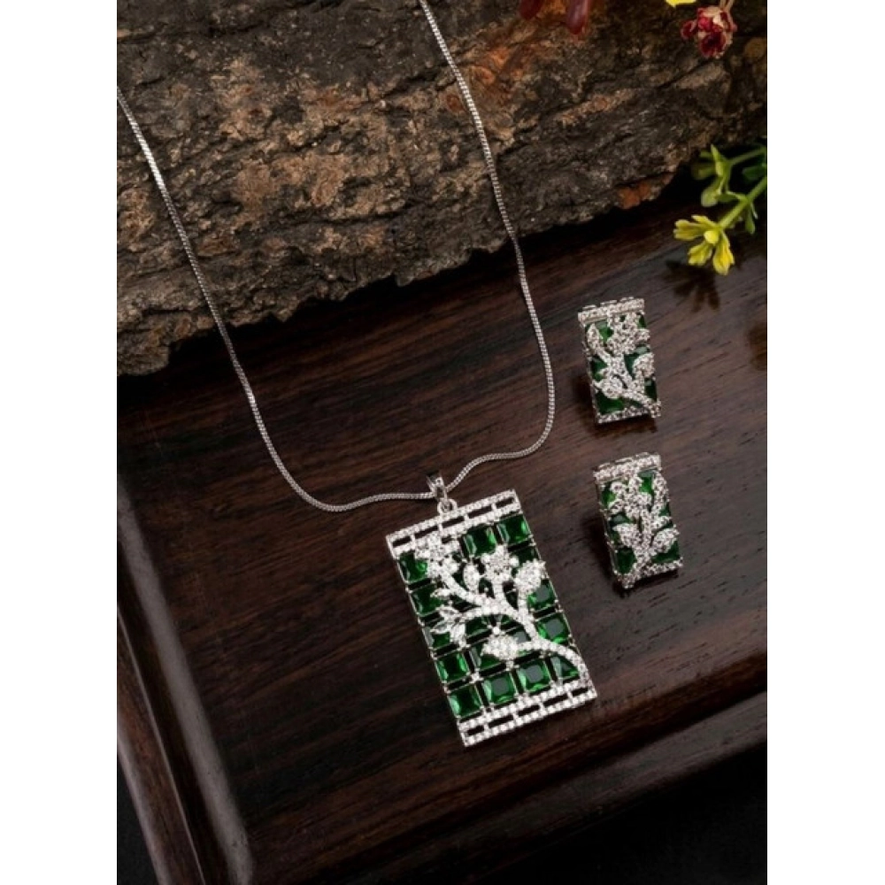Generic Women's Brass Silver Plated Pendant Set (Green) Generic Women's Brass Silver Plated Pendant Set (Green)