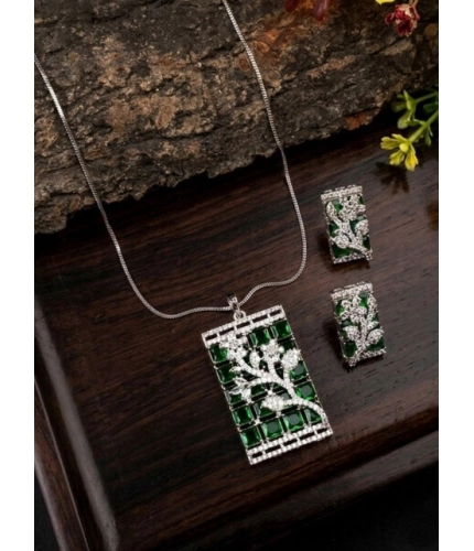 Generic Women's Brass Silver Plated Pendant Set (Green)