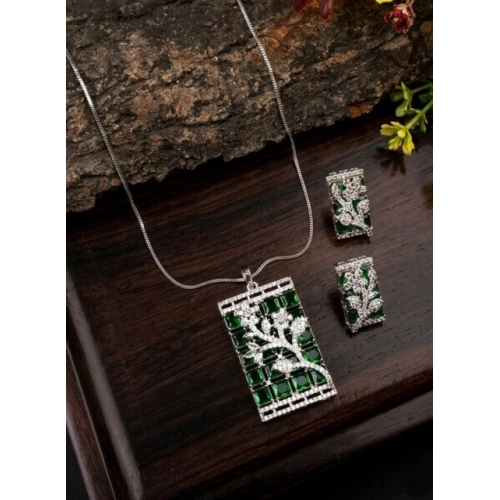 Generic Women's Brass Silver Plated Pendant Set (Green)