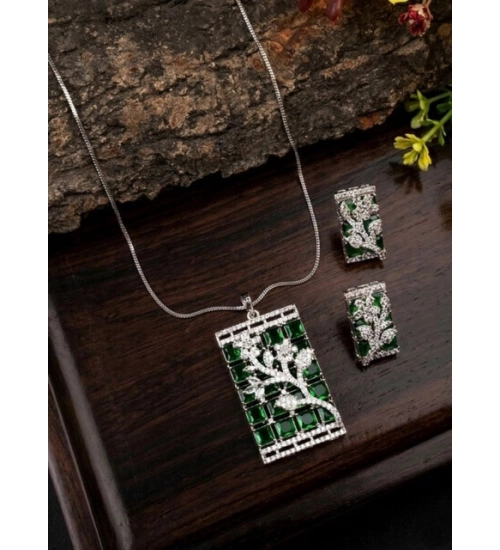 Generic Women's Brass Silver Plated Pendant Set (Green)