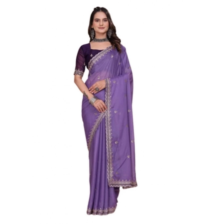 Generic Women's Georgette Embellished Saree With Unstitched Blouse 5.5Mtr (Purple) Generic Women's Georgette Embellished Saree With Unstitched Blouse 5.5Mtr (Purple)