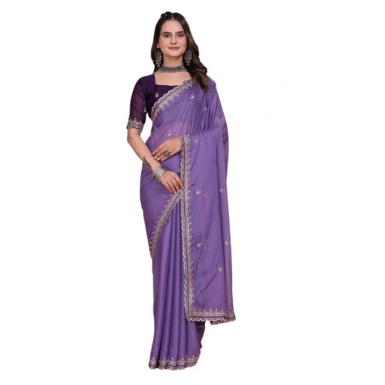 Generic Women's Georgette Embellished Saree With Unstitched Blouse 5.5Mtr (Purple) Generic Women's Georgette Embellished Saree With Unstitched Blouse 5.5Mtr (Purple)