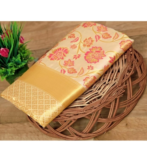 Generic Women's Soft Lichi Silk Printed Saree With Unstitched Blouse 5.5Mtr (Gold)