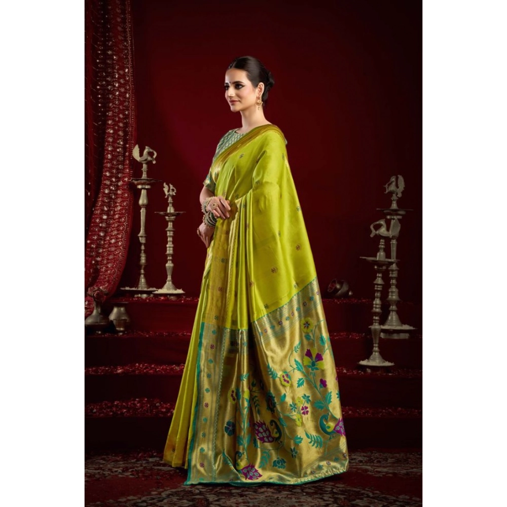 Generic Women's Silk Blend Woven Saree With Unstitched Blouse 5.5 Mtr (Light_Green)