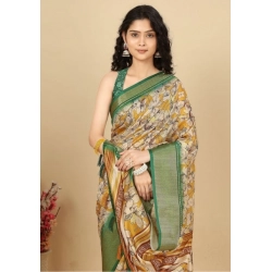 Generic Women's Cotton Silk Floral Printed Saree With Unstitched Blouse 5.5Mtr (Mustard)