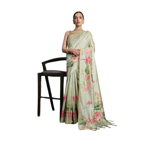 Generic Women's Cotton Printed Saree With Unstitched Blouse 5.5 Mtr (Green)