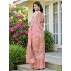 Generic Women's Linen Cotton Printed Saree With Unstitched Blouse 5.5Mtr (Pink)