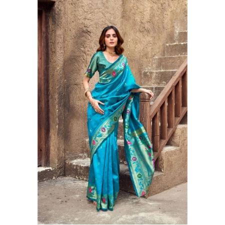 Generic Women's Silk Blend Woven Saree With Unstitched Blouse 5.5 Mtr (Aqua_Blue) Generic Women's Silk Blend Woven Saree With Unstitched Blouse 5.5 Mtr (Aqua_Blue)
