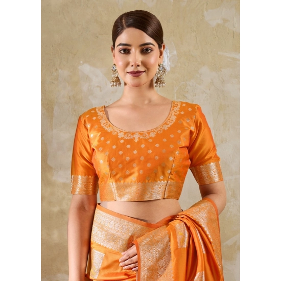 Generic Women's Silk Blend Printed Saree With Unstitched Blouse 5.5Mtr (Orange) Generic Women's Silk Blend Printed Saree With Unstitched Blouse 5.5Mtr (Orange)