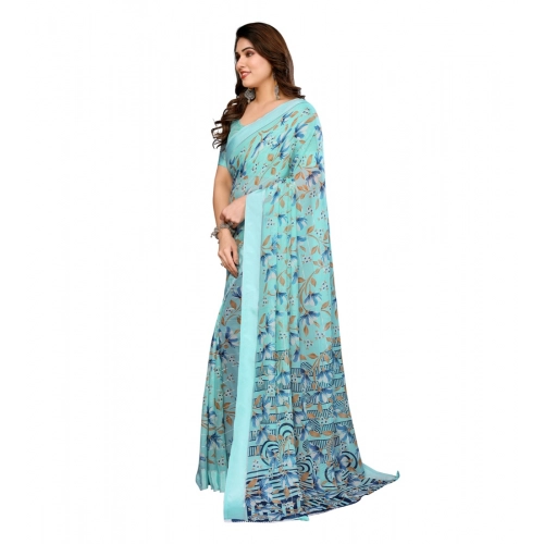 Women's Georgette Printed Saree With Unstitched Blouse 5.5Mtr (Blue) Women's Georgette Printed Saree With Unstitched Blouse 5.5Mtr (Blue)