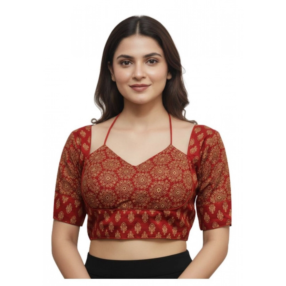 Generic Women's Ajrakh Cotton Printed Sweetheart Padded Blouse (Red 38 Ready (Self Alterable 36–40) Generic Women's Ajrakh Cotton Printed Sweetheart Padded Blouse (Red 38 Ready (Self Alterable 36–40)