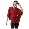 Generic Women's Polyester Solid Cape Sleeve Top (Red)