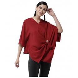 Generic Women's Polyester Solid Cape Sleeve Top (Red)