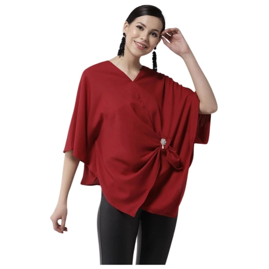 Generic Women's Polyester Solid Cape Sleeve Top (Red) Generic Women's Polyester Solid Cape Sleeve Top (Red)