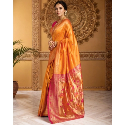 Women's Silk Blend Zari Weaving Saree With Unstitched Blouse 5.5Mtr (Orange) Women's Silk Blend Zari Weaving Saree With Unstitched Blouse 5.5Mtr (Orange)