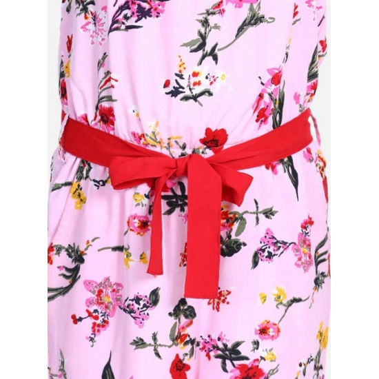 Generic Girl's Polyester Crepe Floral Shoulder Straps Jumpsuit (Pink-Red) Generic Girl's Polyester Crepe Floral Shoulder Straps Jumpsuit (Pink-Red)