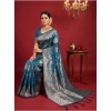 Generic Women's Silk Blend Printed Saree With Unstitched Blouse 5.5Mtr (Teal Blue)