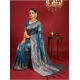 Generic Women's Silk Blend Printed Saree With Unstitched Blouse 5.5Mtr (Teal Blue)
