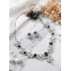 Generic Women's Brass Silver Plated Necklace set (Green)