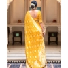 Generic Women's Soft Lichi Silk Printed Saree With Unstitched Blouse 5.5Mtr (Yellow)
