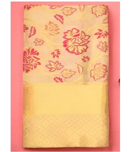Generic Women's Soft Lichi Silk Printed Saree With Unstitched Blouse 5.5Mtr (Gold)