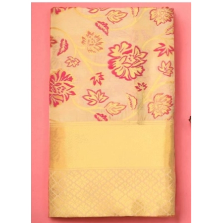 Generic Women's Soft Lichi Silk Printed Saree With Unstitched Blouse 5.5Mtr (Gold)