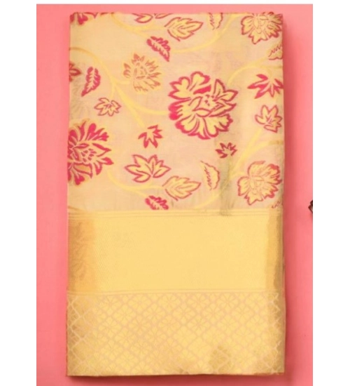 Generic Women's Soft Lichi Silk Printed Saree With Unstitched Blouse 5.5Mtr (Gold)